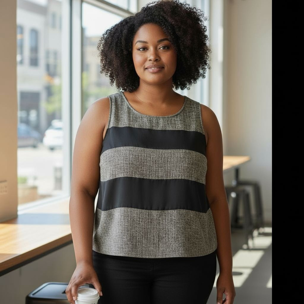 Danny & Nicole Black Striped Sleeveless Tank Top 4X 28W